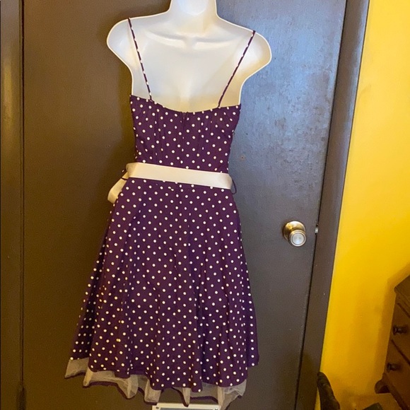 50s-60s Rockabilly Pin-up Swing Purple Polka Dress - Picture 8 of 8